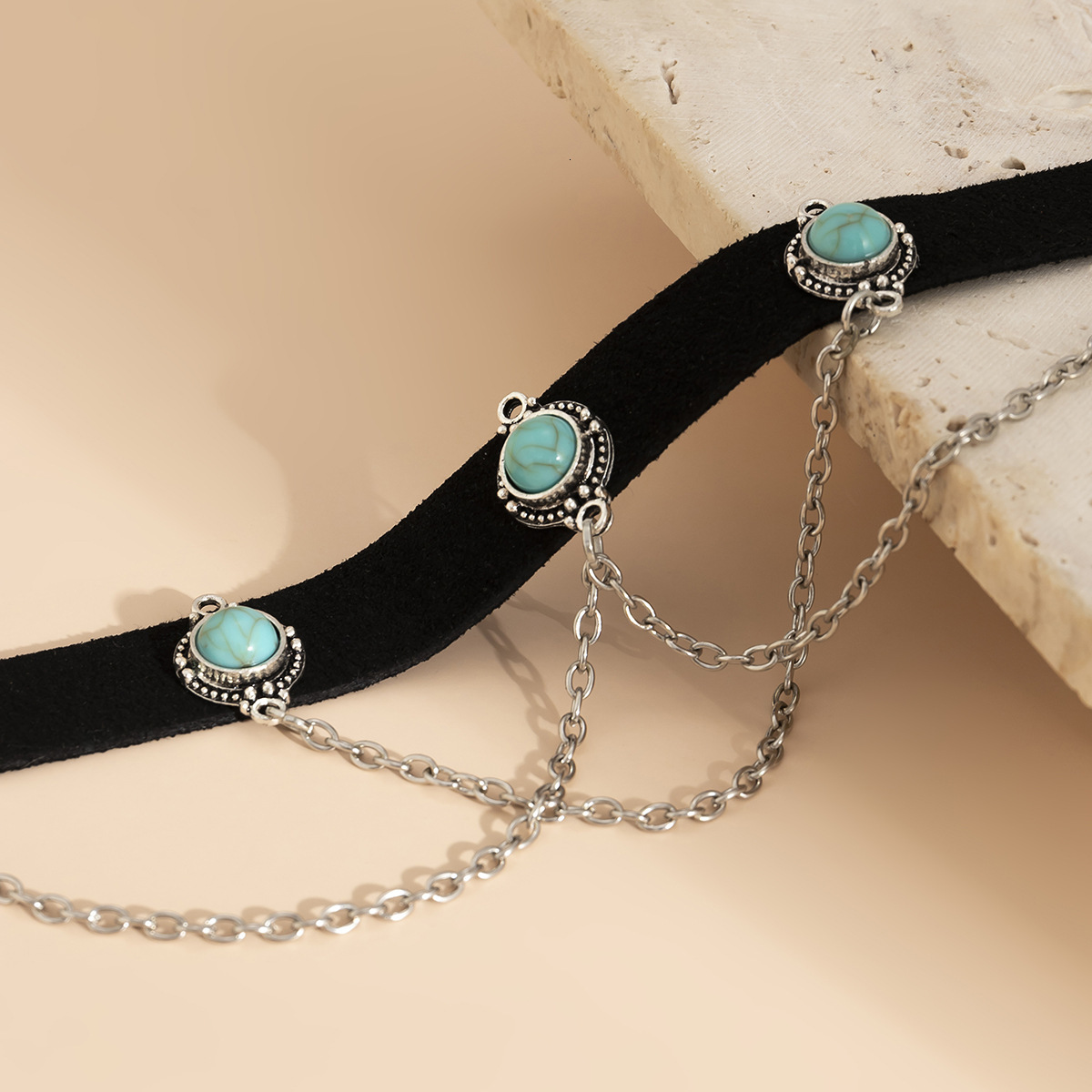 designer Woman Jewelry alloy sweet cool spicy girl choker collar black veet turquoise tassel necklace