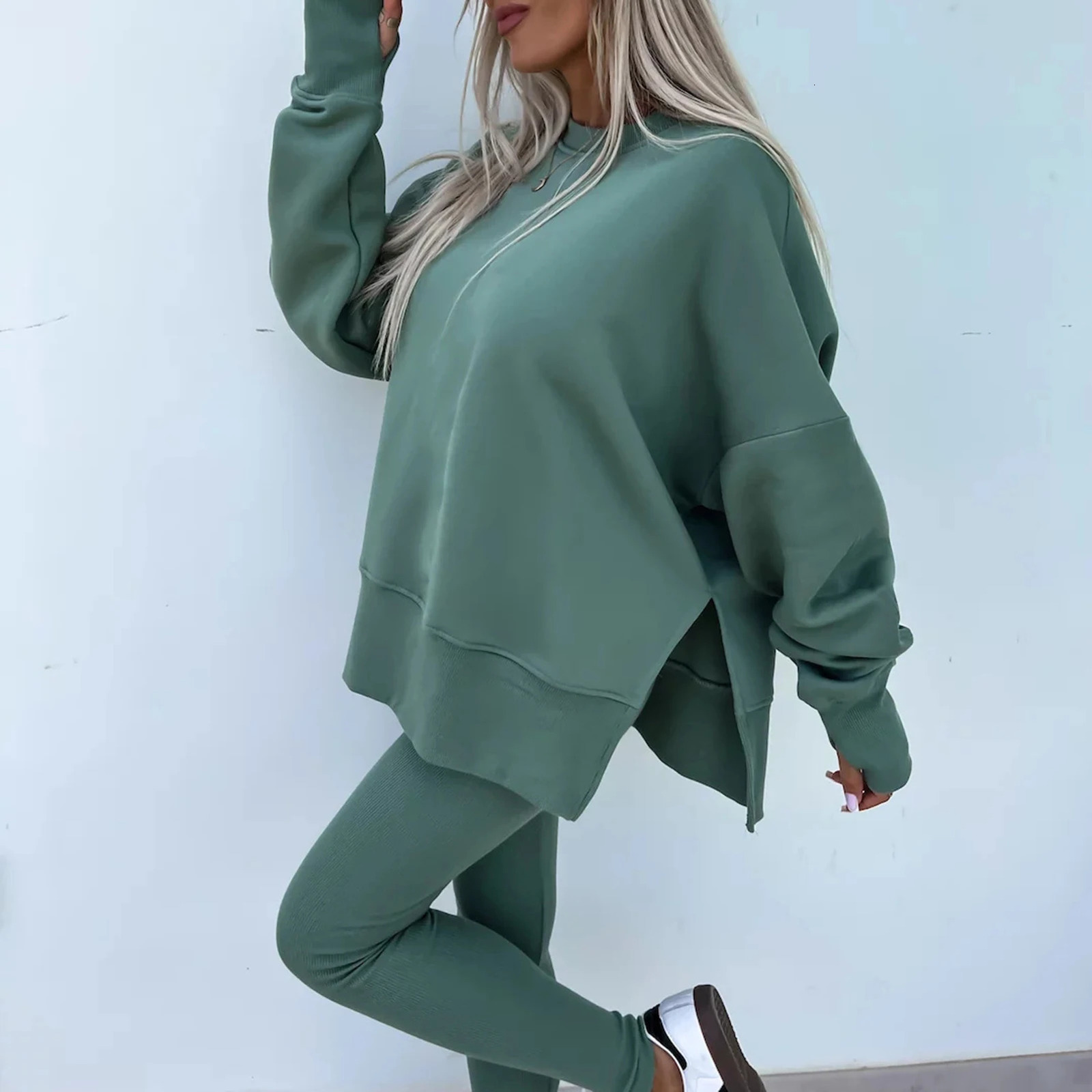 2025 Winter Women Two Piece Sets Tracksuit Autumn Casual Solid Long Sleeve Sweatshirts Female Blouse Trouser Pant Suit Tracksuit 250210