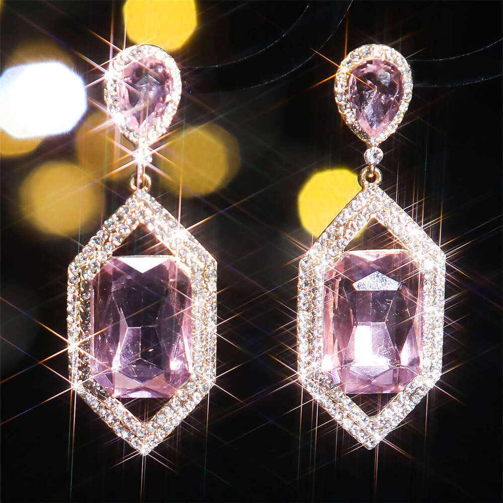 Temperament colored glass rhie earrings with exaggerated female personality, fashionable earrings, temu