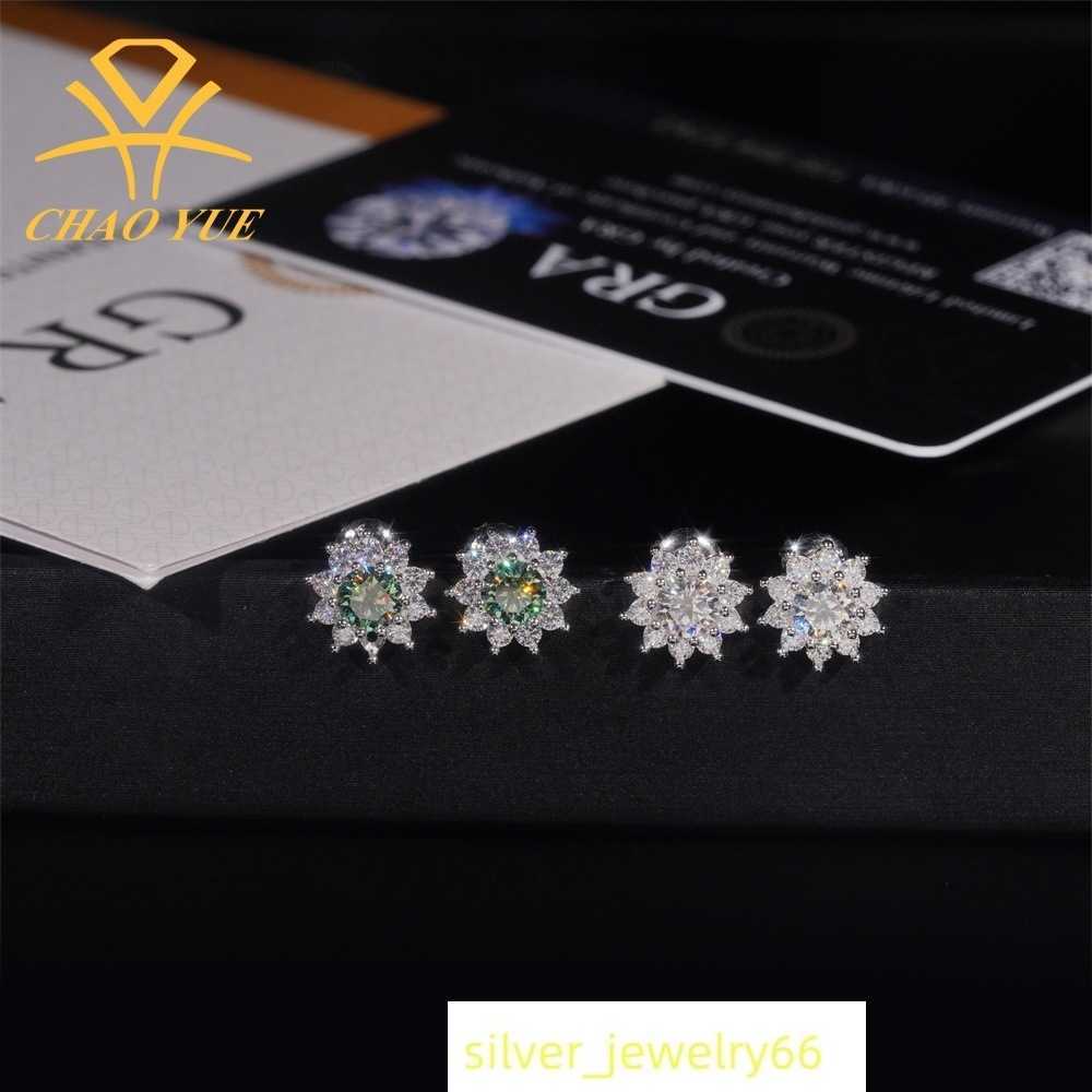 Sun flower new design fashionable earrings 925 silver vv vs moissanite two tone light luxury jewelry hot selling trendy item