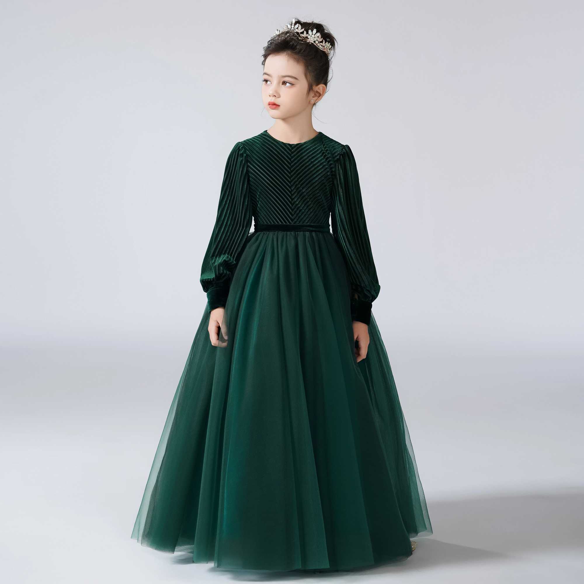 Dideyttl Customized Flower Girls Dress For Par Long Sleeves Formal Pageant Gown Vintage Velvet Long Sleeve Junior Bridesmaid Z250214