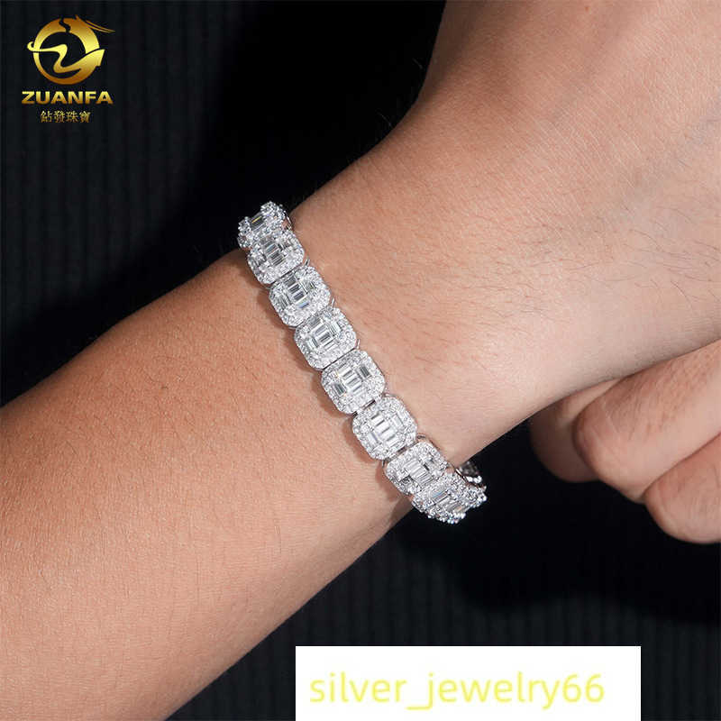 Diamond Hair New 10mm Square Bracelet 925 Silver Moissanite Full Set Trendy Brand Bracelet Accessories