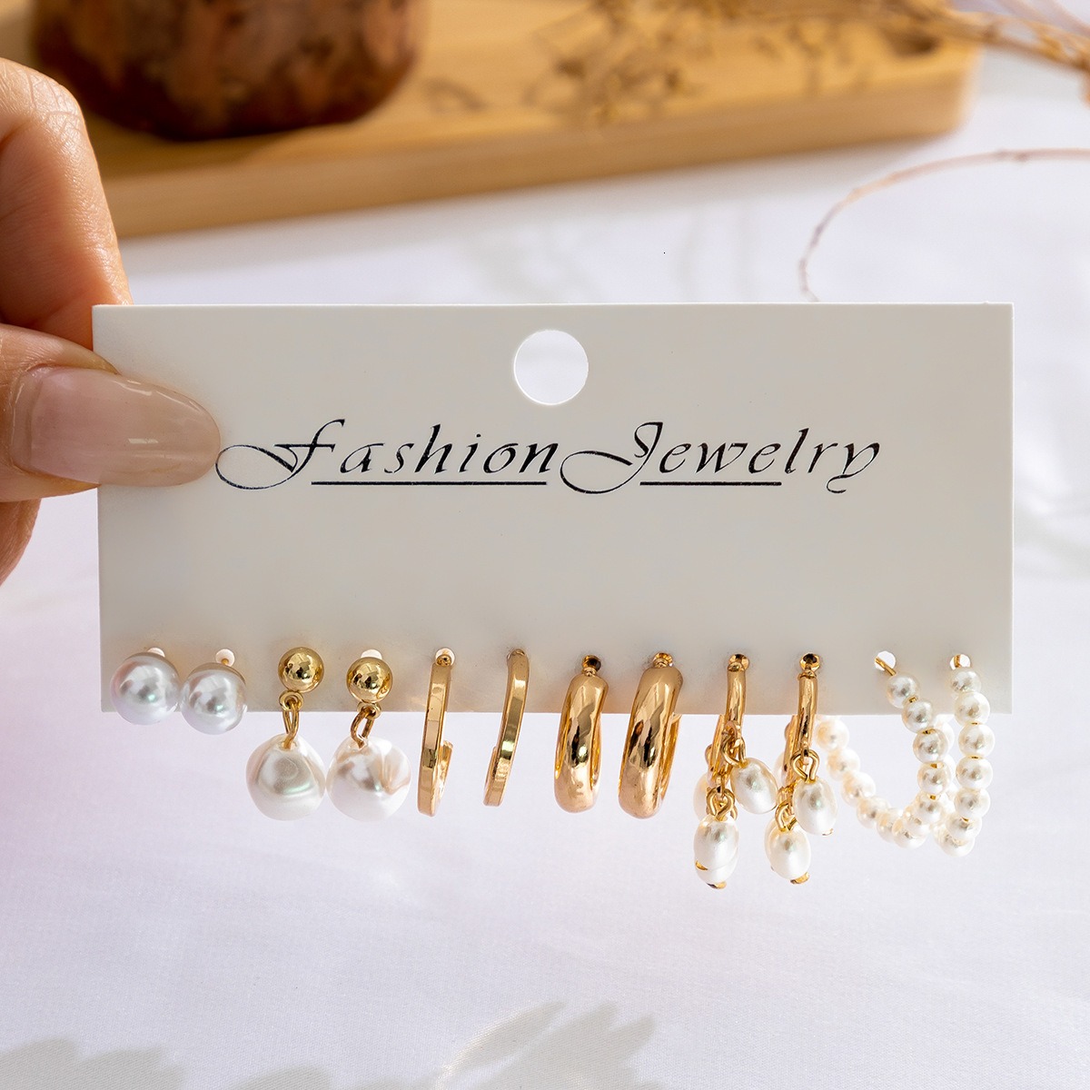 designer Jewelry imitation pearl zircon fashionable versatile metal feel set plain fashion ring earrings