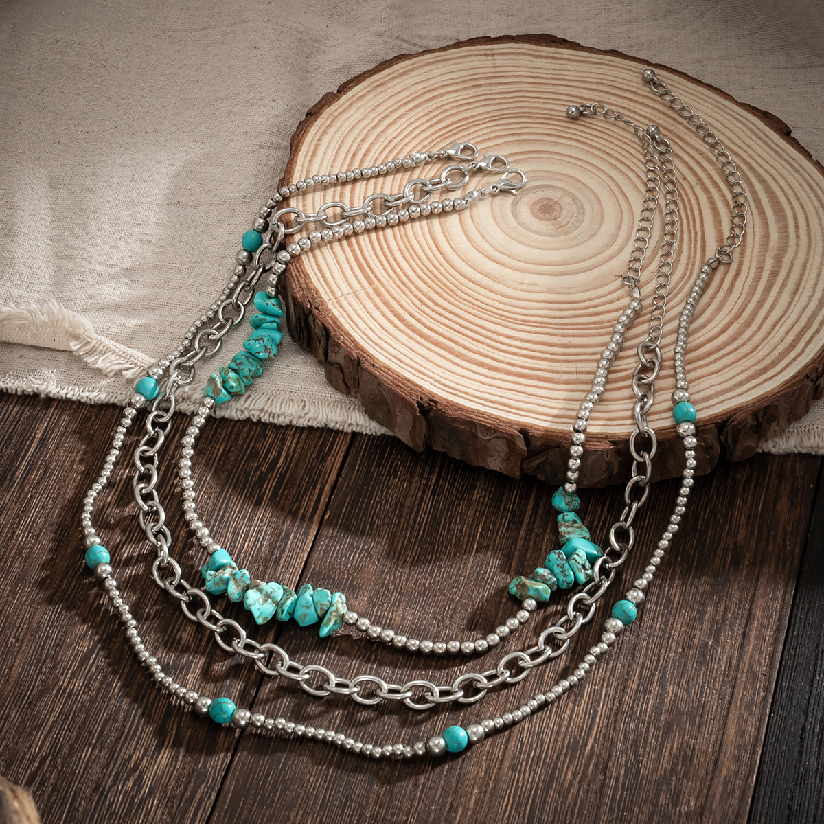 women fashion Jewelry ethnic style cross chain contrasting color collar pattern turquoise set necklace