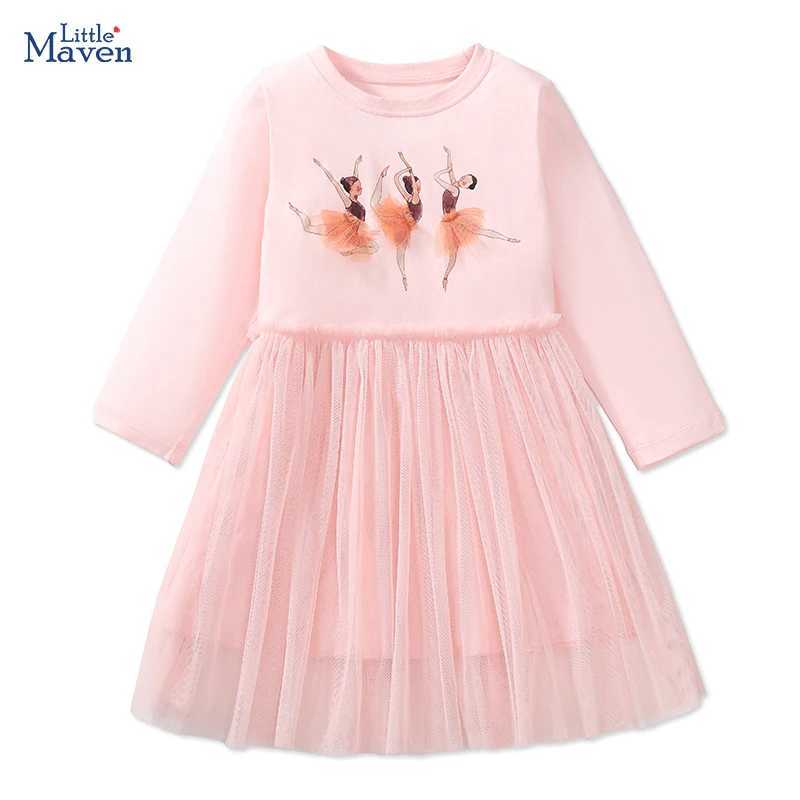 Little maven Kids Clothes Childrens Clothing 2024 Autumn Cotton Baby Girls Ballet Dancer Long Sleeves Dresses 2-7 year Z250214