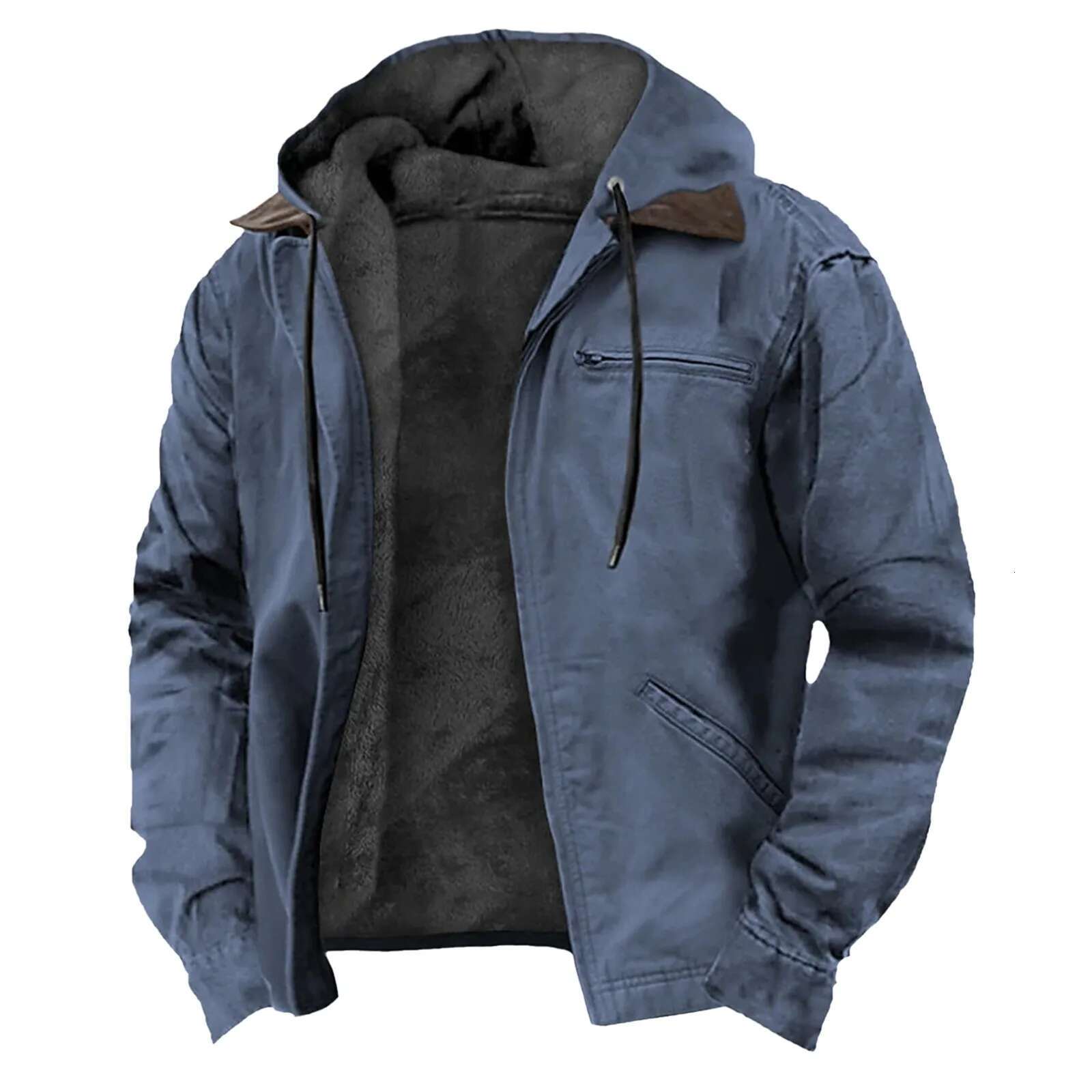 Fashion Winter Hoodie Coat For Men Solid Color Jacket Basic Zip Sweatshirt Outwear Sweat Hooded Warm Coats Casual Male Jackets