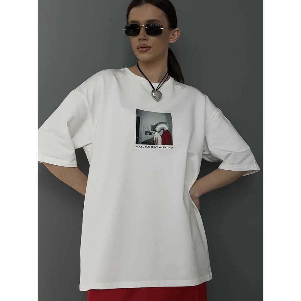 Bluki Korean Short Sleeve T-Shirts Women 2024 Summer Loose 100% Cotton Basic Tees Female Aesthetics Plus Size Printed Tops
