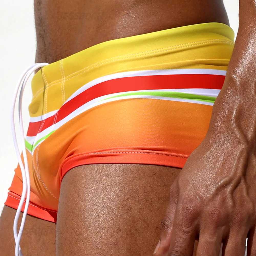 Sexy rainbow striped gradient mens swimsuit quick drying swimsuit sports swimsuit mens summer beach surfboard shorts W250214