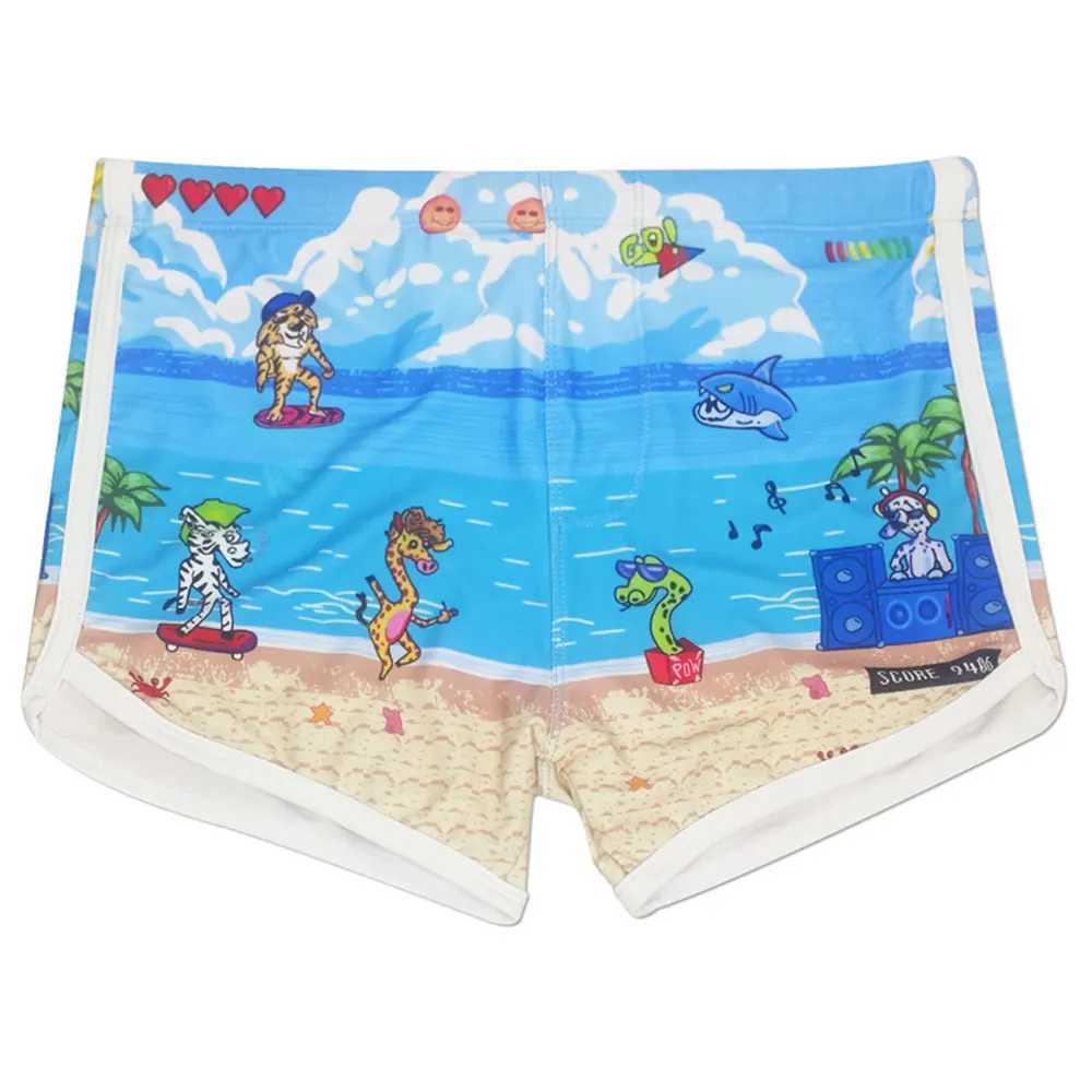 New swim trunks mens sexy boxing shorts surfing and beach sports mens swim trunks swimsuit blue print W250214
