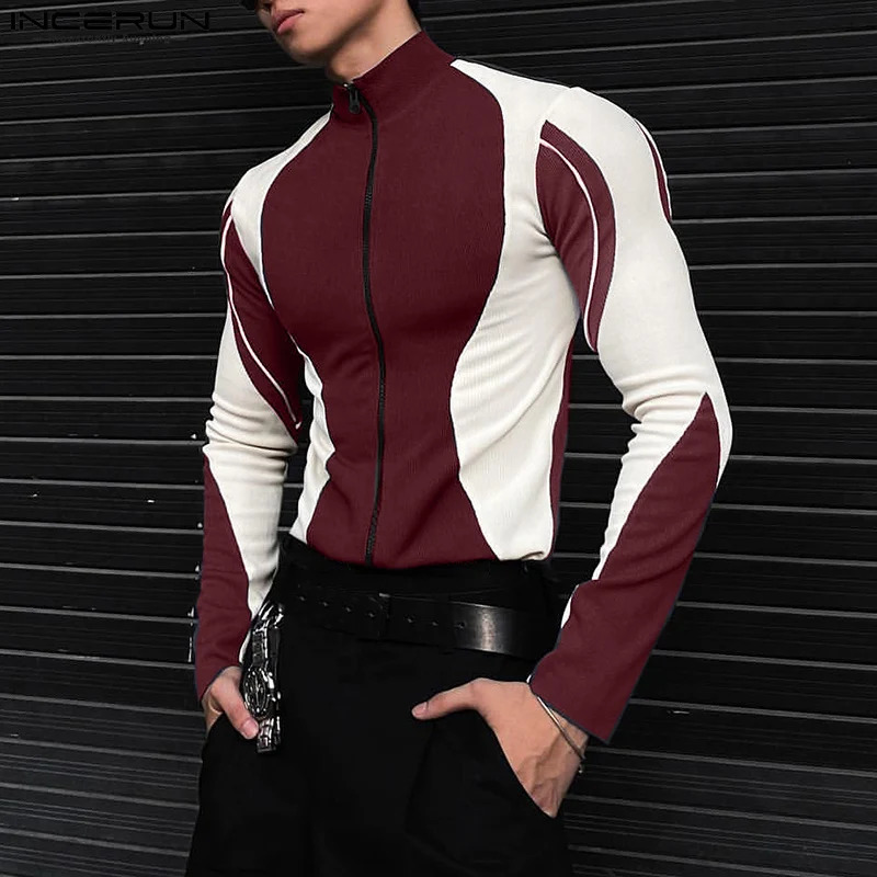 Fashion Casual Style Tops INCERUN Mens Racing Style Splicing T-shirts Streetwear Personality Long Sleeved Camiseta S-5XL 250213