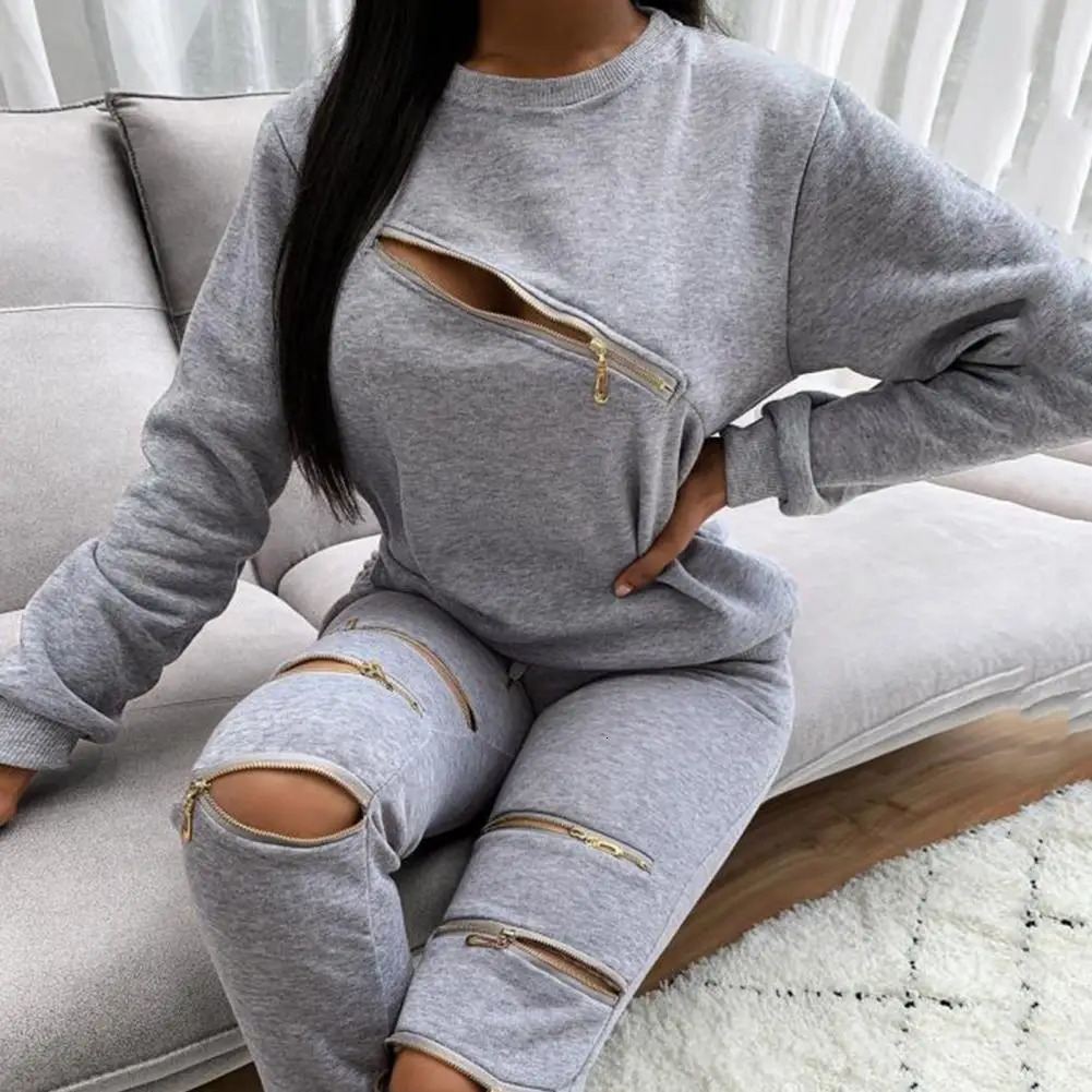 Summer Streetwear 2 Two Piece Set Outfits Tracksuit Women Long Sleeve Bodycon Crop Top Pants Suits Blue Matching Sets 250210