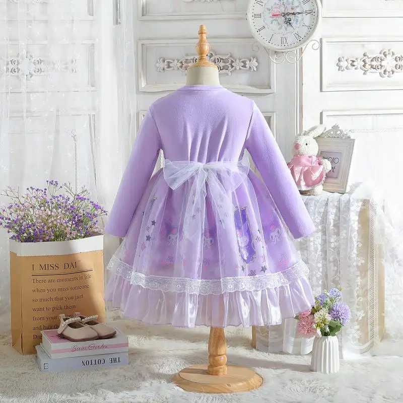 Girl Dress Sanrios Kuromi Cute New Kaii Spring Autumn Sweet Long Sleeves Cotton Chiffon Anime Figure Mesh Fashion Z250214