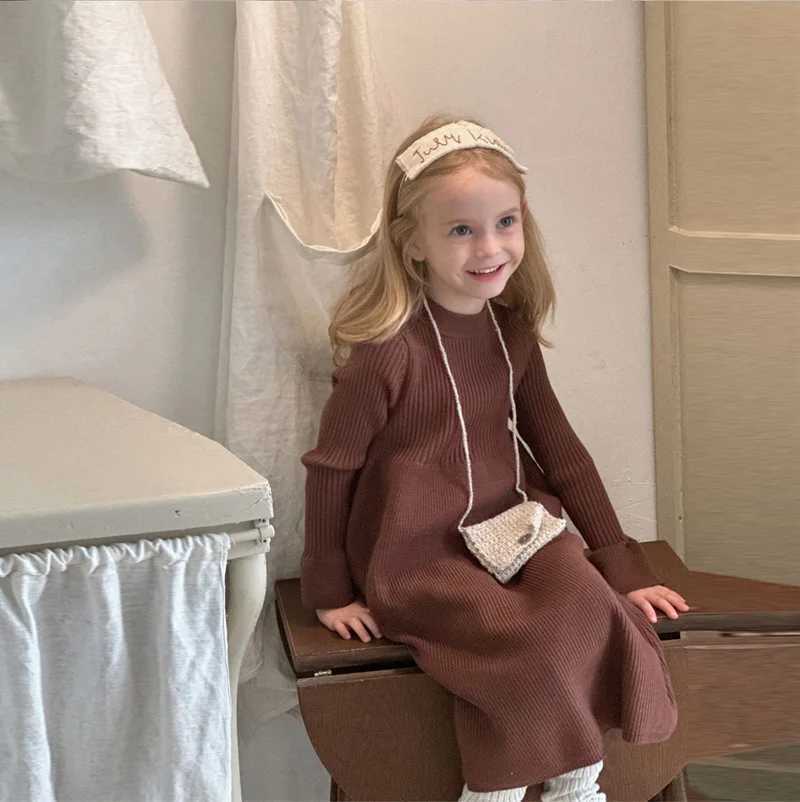 Girls Knitted Dress 2024 Autumn Winter New Children Gown Princess Solid Color Vestidos Kids Fashion Sweater Dresses Baby Clothes Z250214