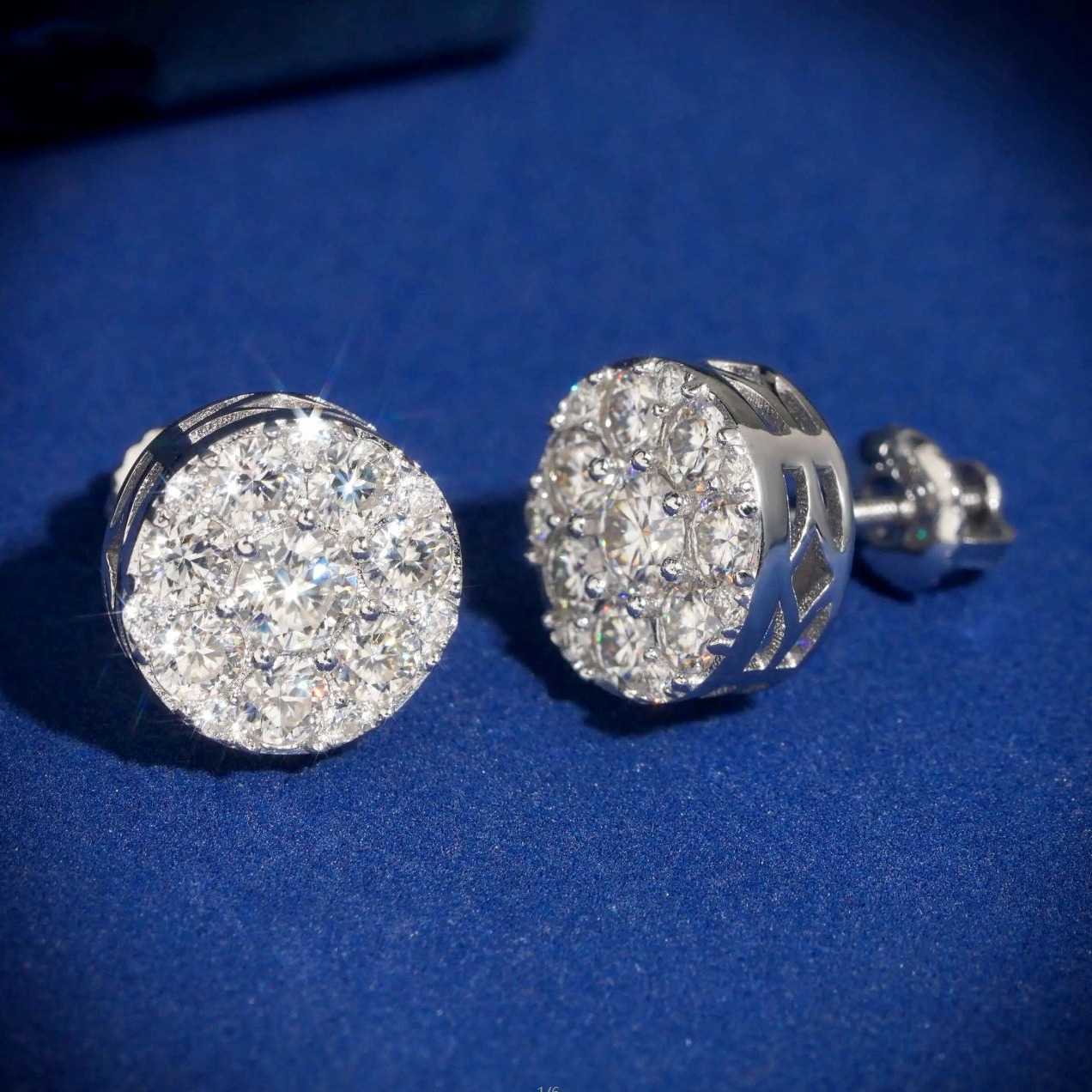 925 silver hot selling jewelry round full diamond earrings 4.0mm moissanite mens and womens hip-hop trendy earrings