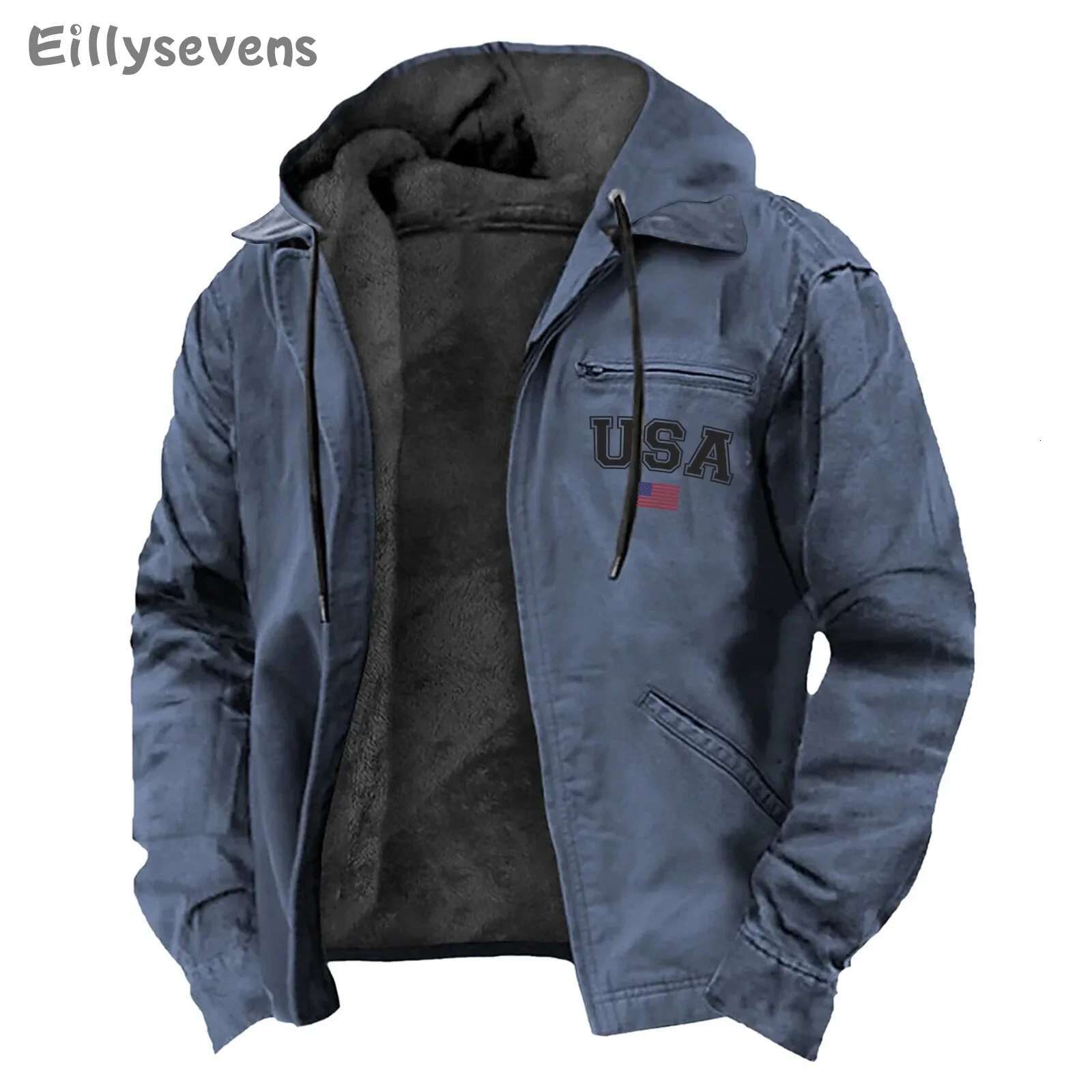 winter Arctic veet ing warm jacket Casual Zippered Pocket Solid Color Outdoor Jackets Coats Men's Winter Clothing