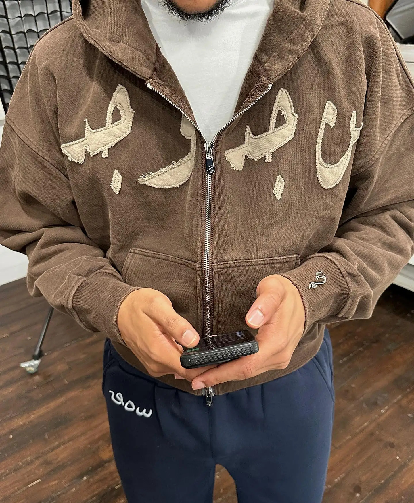 American retro autumn letter embroidered hoodie mens jacket loose oversized Harajuku womens sportswear couple clothing 250213