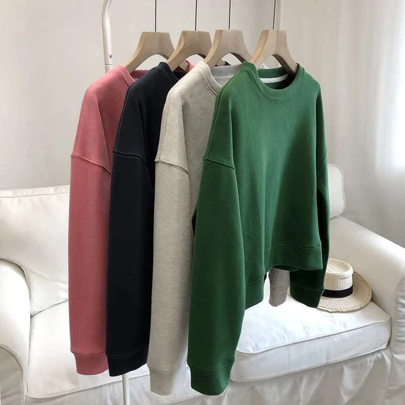 Solid Crop Sweatshirt Long Sleeve Fall Warm Pullovers For Women