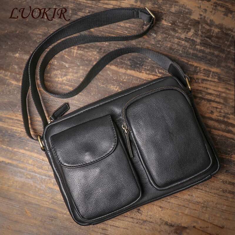 LUOKIR Men's Genuine Leather Crossbody Retro Fashion Shoulder Bag First Layer Cowhide Messenger Bags For 8 Inch Ipad