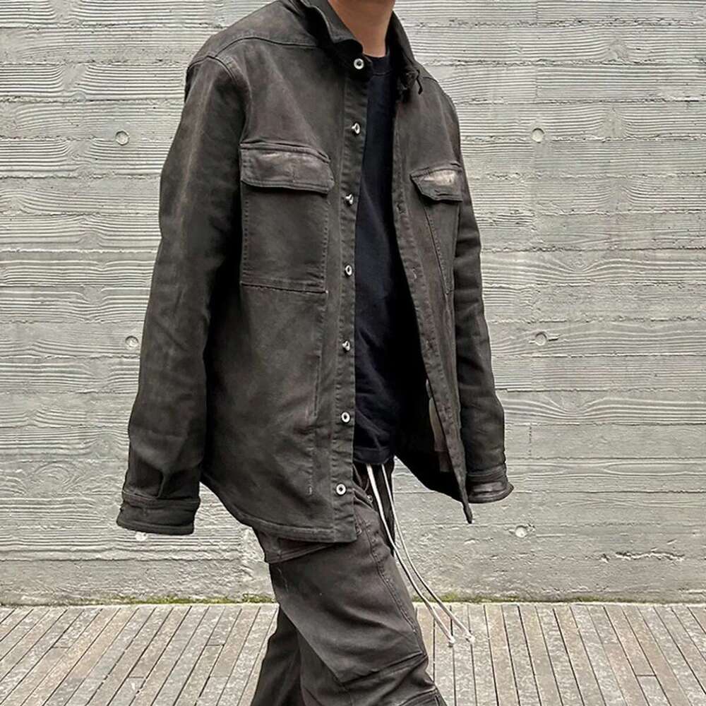 High Street Ribbons Dirty Washed Black Baggy Jeans Jacket For Men And Women Casual Denim Coat Oversized Clothes