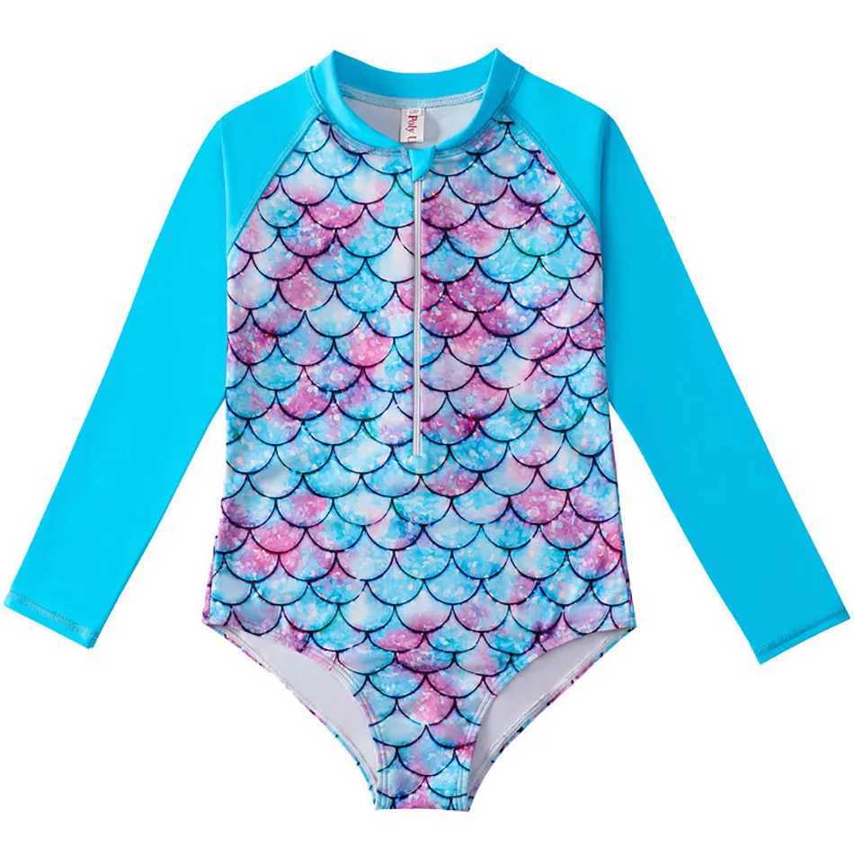 Childrens Mermaid Swimsuit Childrens One-Piece Swimsuit Long Sleeved Girls Hot Spring Fish Scale Swimsuit Girls Swimsuit Z250214