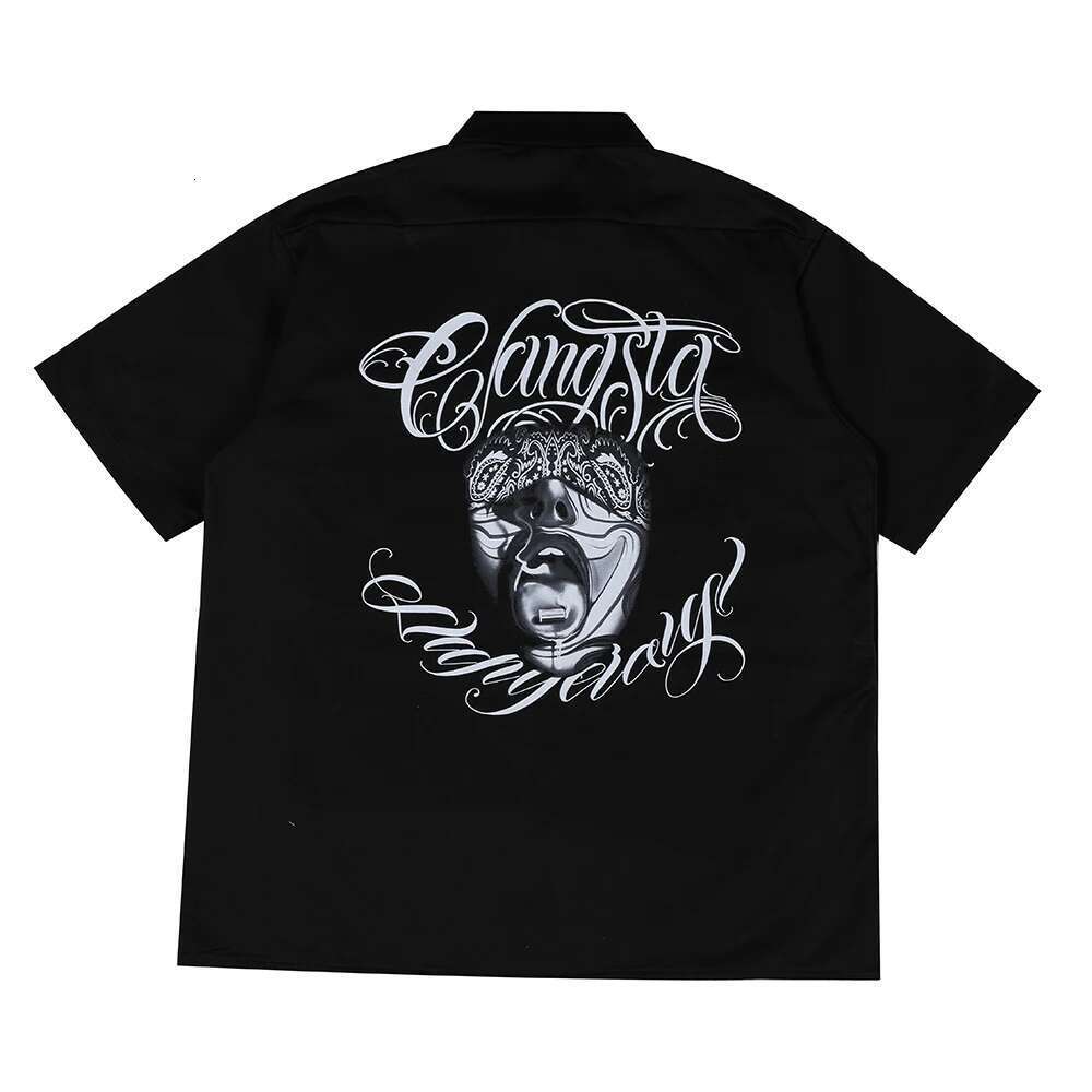 West Coast Haruku Hip Hop Graffiti Letter Print Summer Shirts Y2k Men And Women Lapel Oversize Casual Tops Spliced Retro Shirt