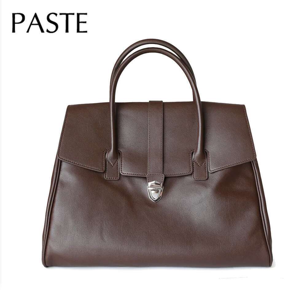 New Retro Large Capacity Commuter Tote Strictly Select First Layer Vegetable Tanned Cowhide Women's Handbag Travel Shoulder Bag