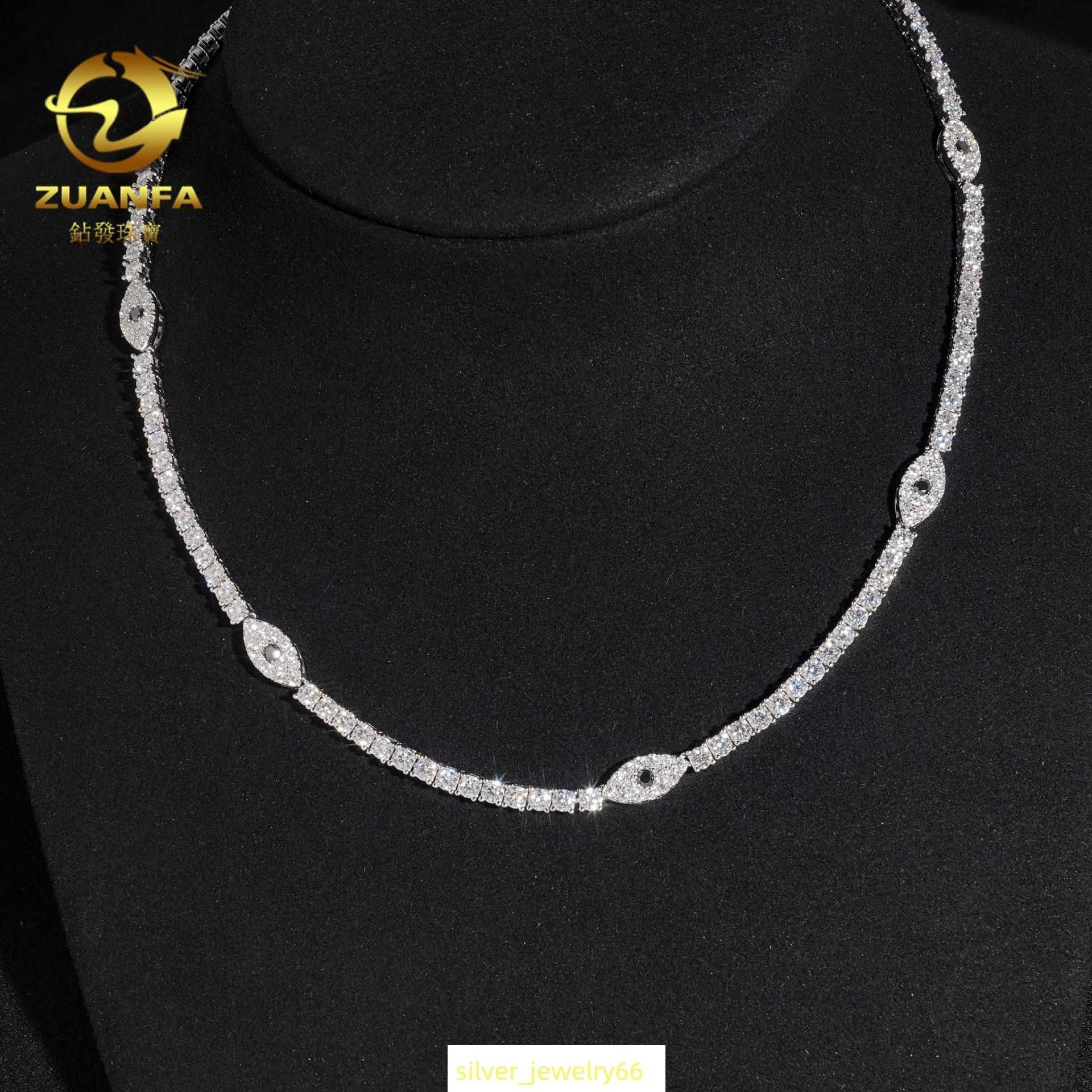 Ins hot selling 3mm 925 silver inlaid moissani hip-hop personality eye mens and womens tennis chain HipHop accessory