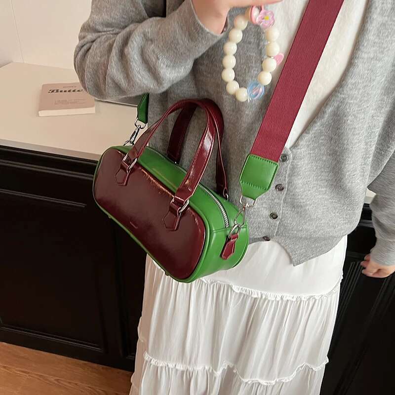 Patchwork Women Top-Handle Bags Soft PU Leather Commute Shoulder Crossbody Bag 2024 Winter Latest Trendy Fashion Handbags