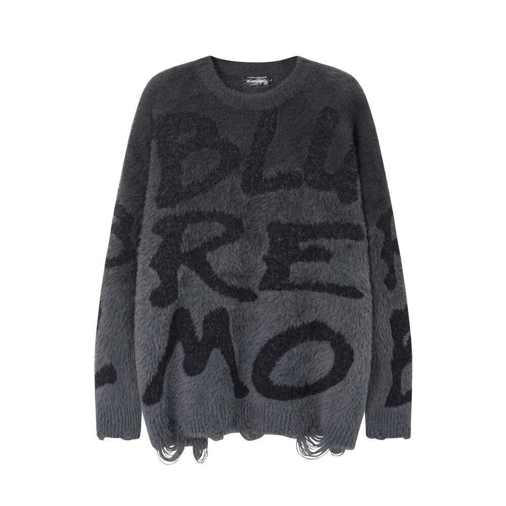 Gradient Color Letter Print Long Sleeve Sweaters For Men And Women Crew Neck Streetwear Casual Knitted Clothes Oversize Pullover