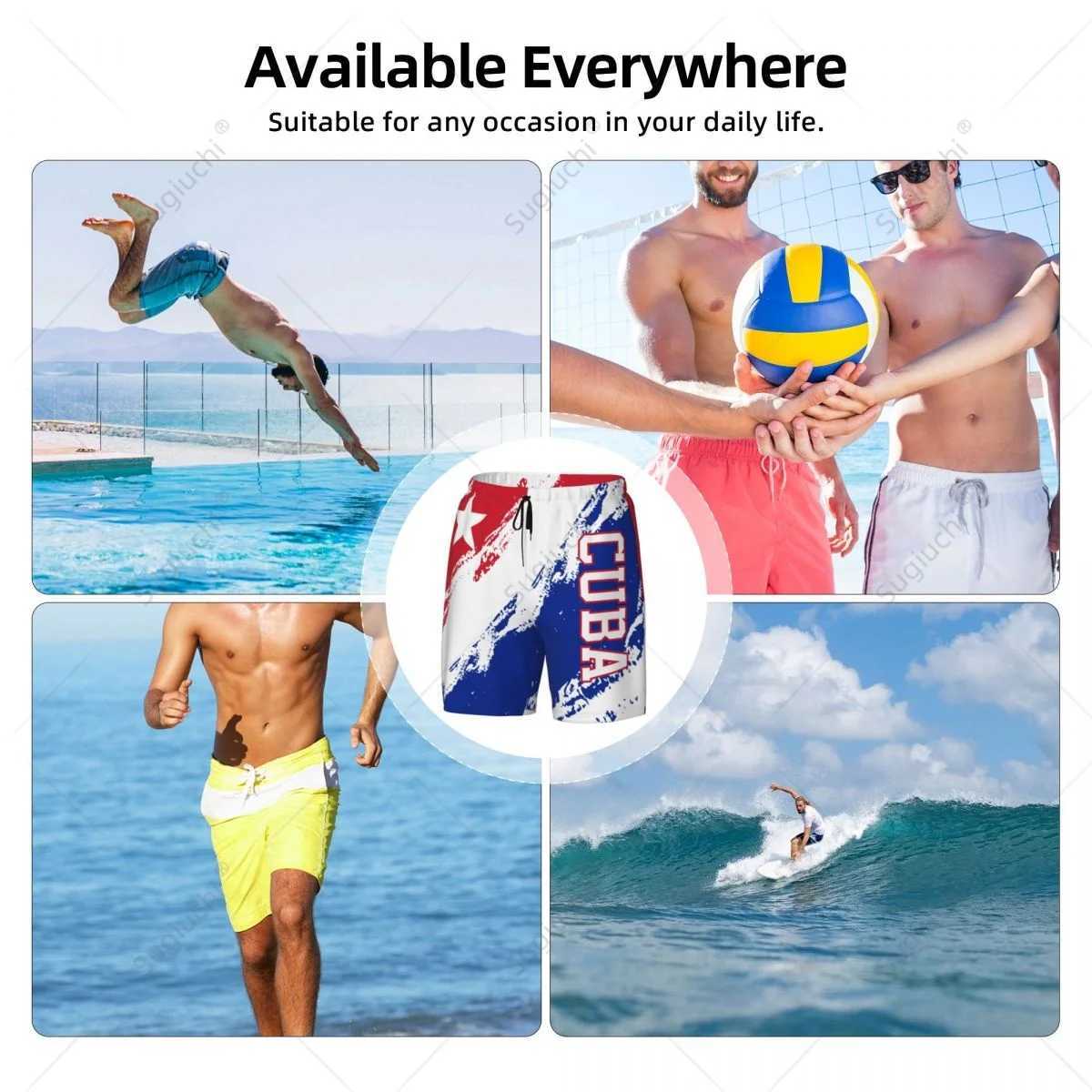 Cuba Flag Color 3D Mens Swimming Beach Surfing Pants Swim Shorts Trunks Compression Liner 2 in 1 Quick-DryT250213