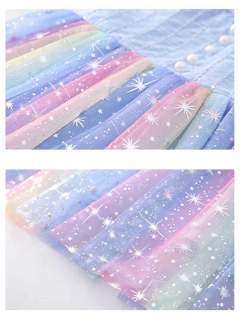 Summer Kids Clothes Girls Short Sleeve Dress 2-8Y Cute Girls Rainbow Starry Sky Mesh Princess Dress Kids Outfit Z250214
