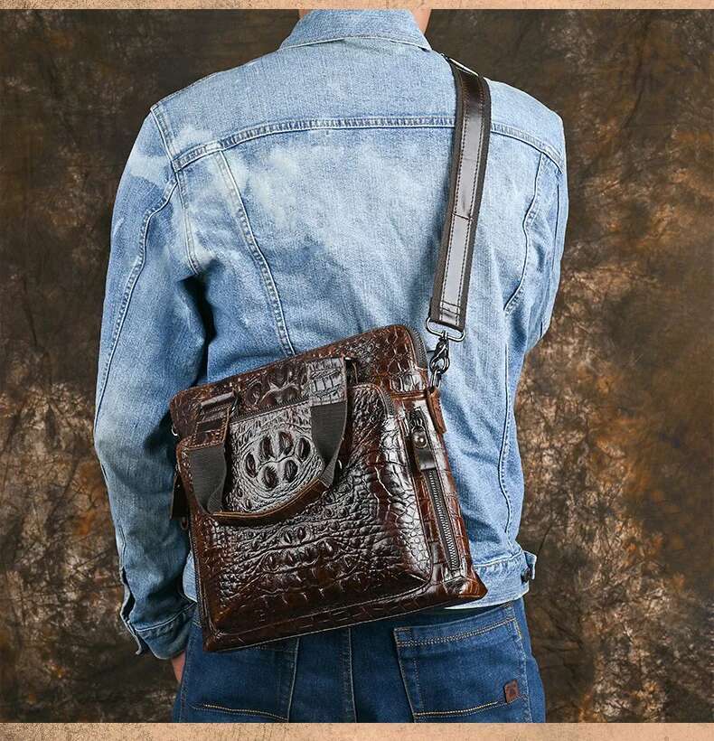 Vintage Men's Shoulder Bags Genuine Leather Male Messenger Bag For A4 Paper Briefcase Large Capacity Travel Handbag