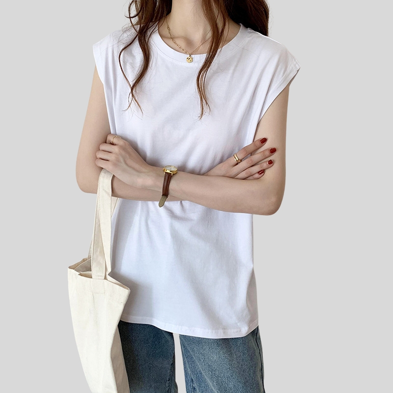 New arrival white sleeveless t-shirt women's loose summer new fashionable black vest t-shirt student top outside ins