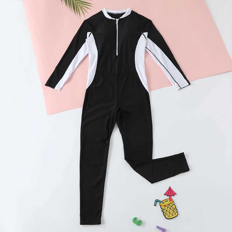 Girls Swimwear Rash Guard Bathing Suit One Piece Girl Fused Swimsuits Sports Teenagers Long Sleeves Wetsuit Beach Holiday Z250214