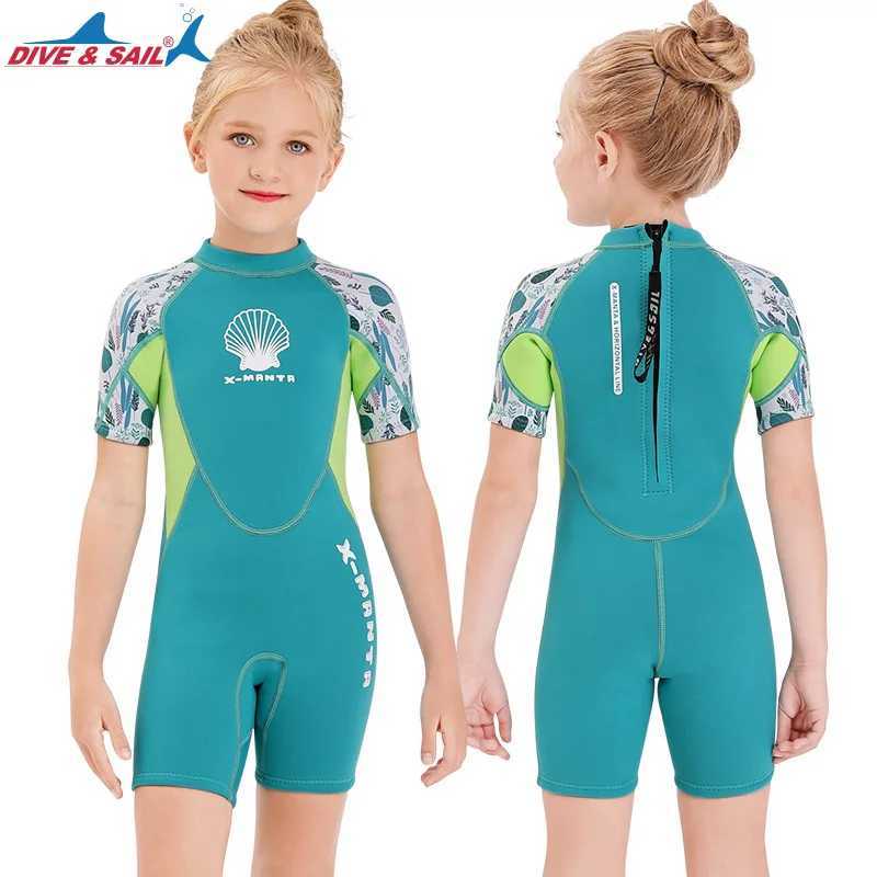 New Childrens diving suit 2.5MM one-piece warm winter swimming suit girls short-sleeved snorkeling and surfing jellyfish suit Z250214-1