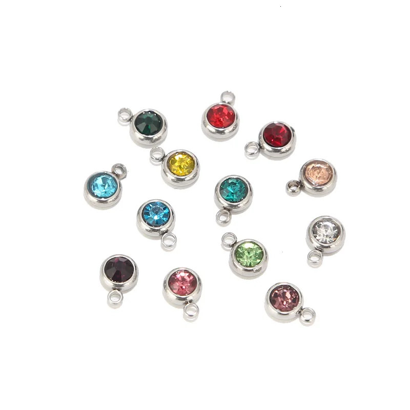 50pcs Stainless Steel 6mm Birthstone Charms 250214