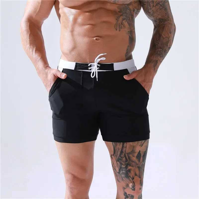 Sexy Mens Swimwear Shorts Summer Quick Dry Swimming Trunks Surf Board Shorts Boxer Briefs Tethered Swimsuit Beachwear 2025 New W250214