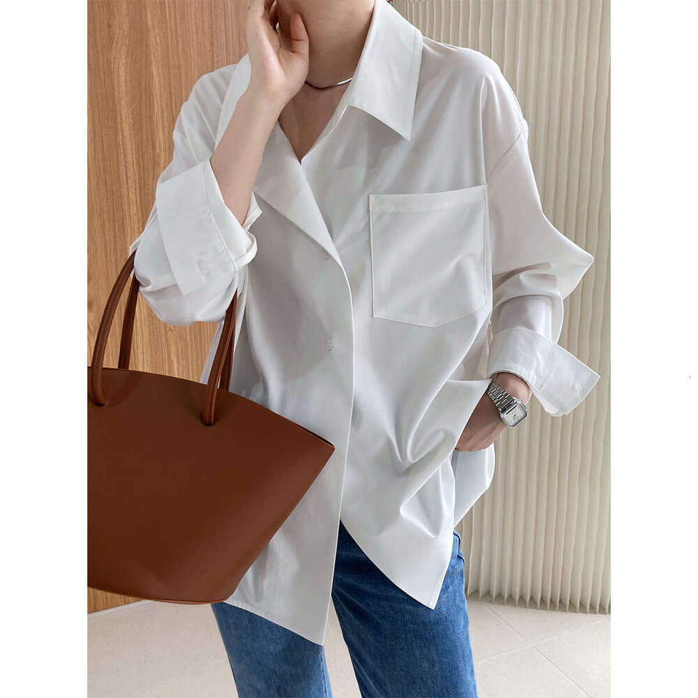 Loose Pocket Front White Women's 2025 Spring New Design Back Button Shirt