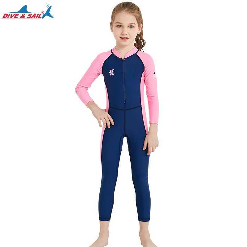 Children UV Protection Keep Warm One Piece Quick Drying Beach SwimWear UPF50+Long Sleeve Water Sports Surfing Bathing Rash Guard Z250214
