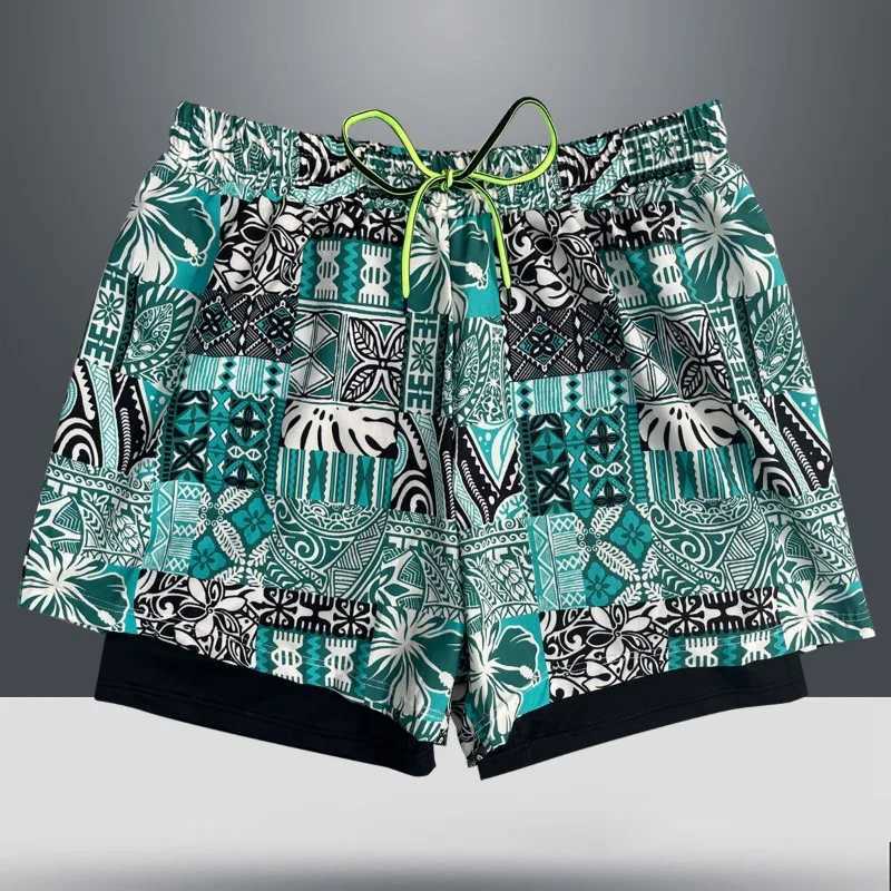 Swimming pants mens anti awkward loose large quick drying swimsuit mens beach pants soaking hot spring double-layer W250214