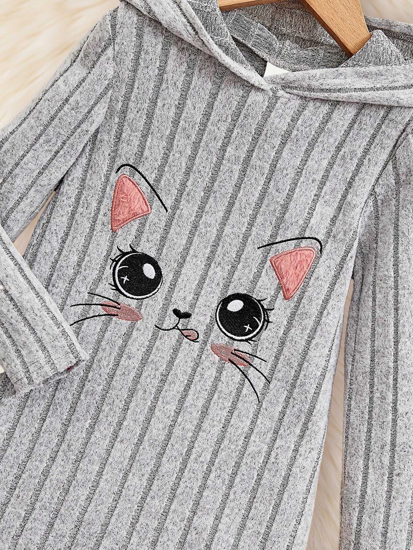 Summer Girls Dress Long Sleeve Hooded Striped Comfortable Fashion Childrens Clothing 4-7Y Z250214