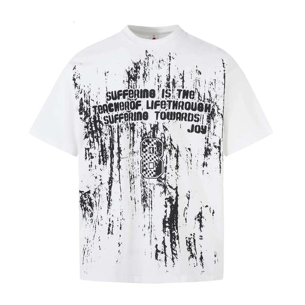 High Street Vintage Crack Letter Print Washed Cotton Summer Tshirts For Men Round Neck Loose Casual Top Tees Oversized