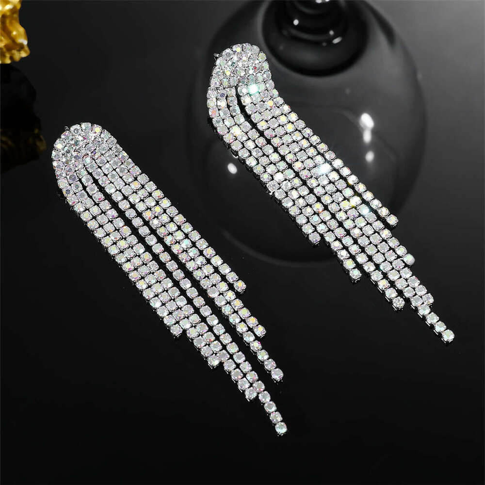 with a urious sparkg AB rhie long tassel women's fashionable temperament, earrings, and earrings