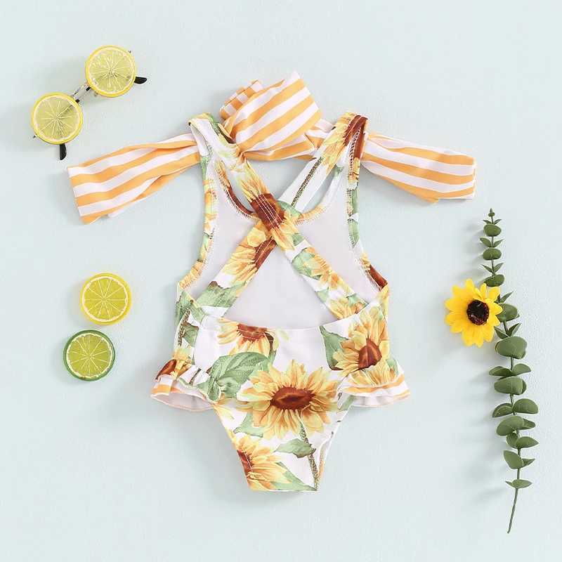 2-6T Toddler Kids Girls Swimsuit Floral/Stars Print Bowknot Beachwear Sleeveless Ruffles Summer Beach Bathing Suit Z250214