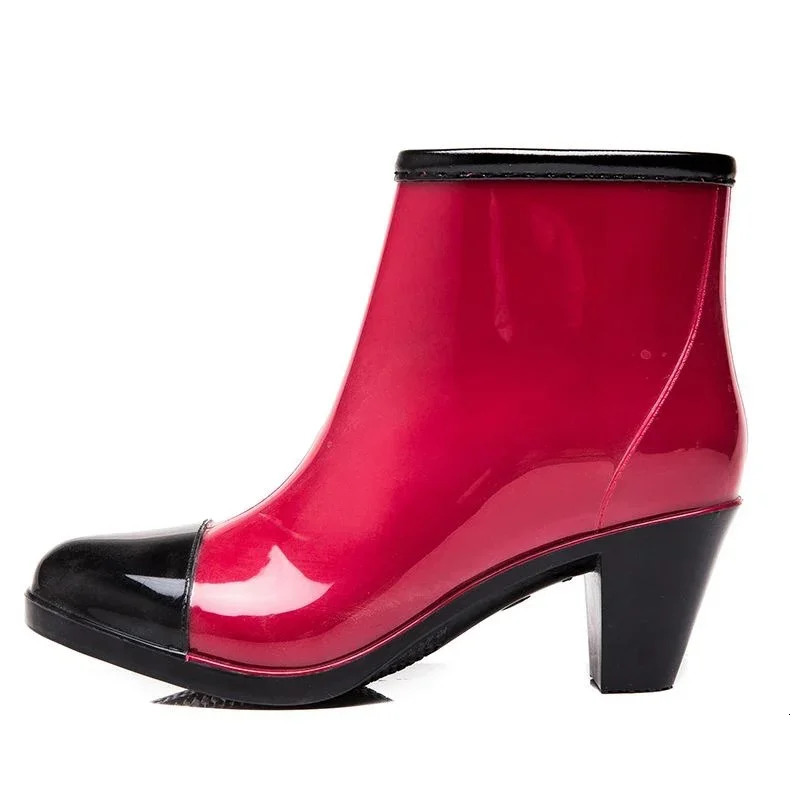 Rain Boots Women Chunky Heels Rubber Shoes Waterproof Pvc Garden Work Galoshes Ankle Boot Rainshoes Footwear 250213 - view 6