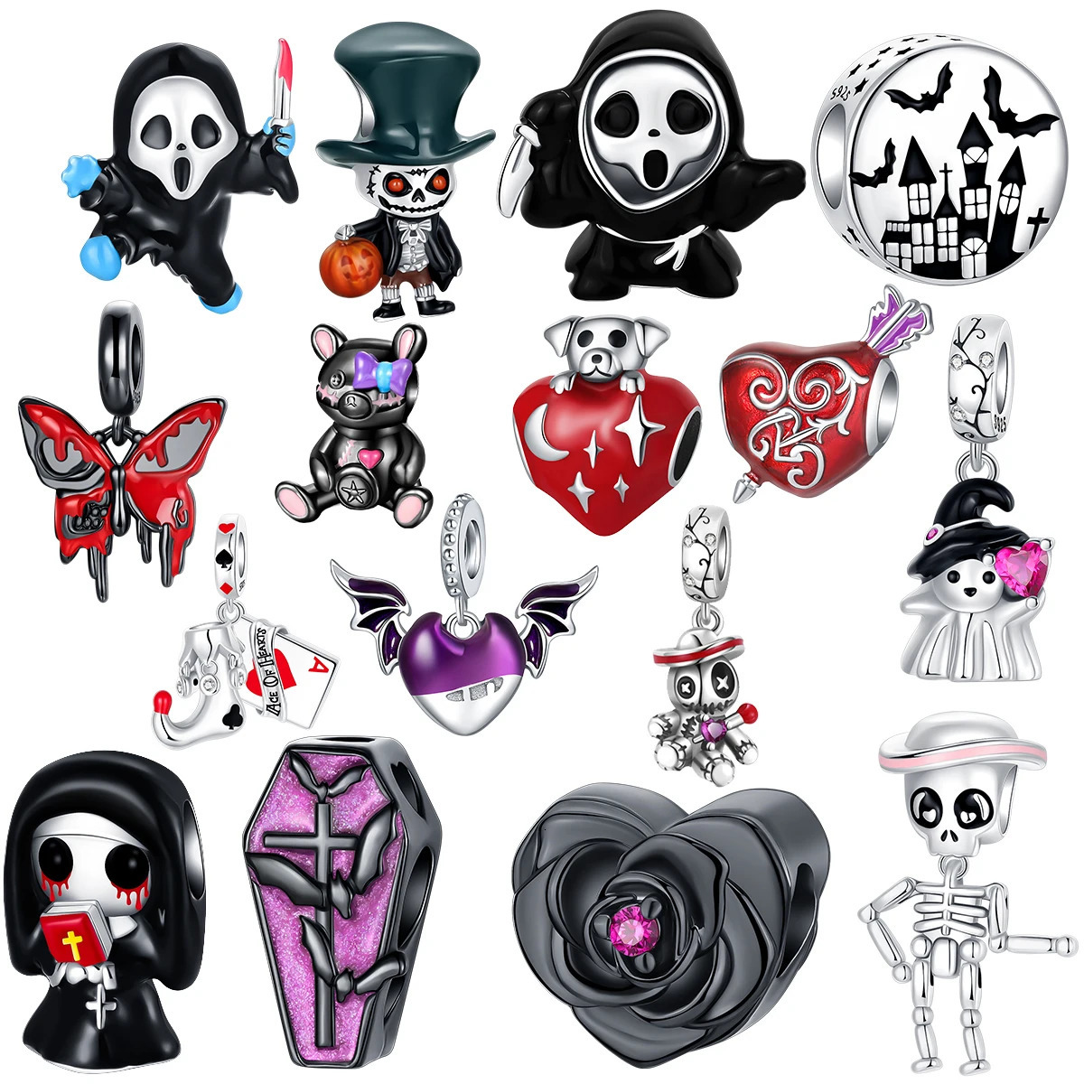 925 Sterling silve Halloween Red Butterfly Pumpkin Castle Charm Fit 4mm aperture Bracelet Charm Bead Necklace Diy Women Jewelry 250214