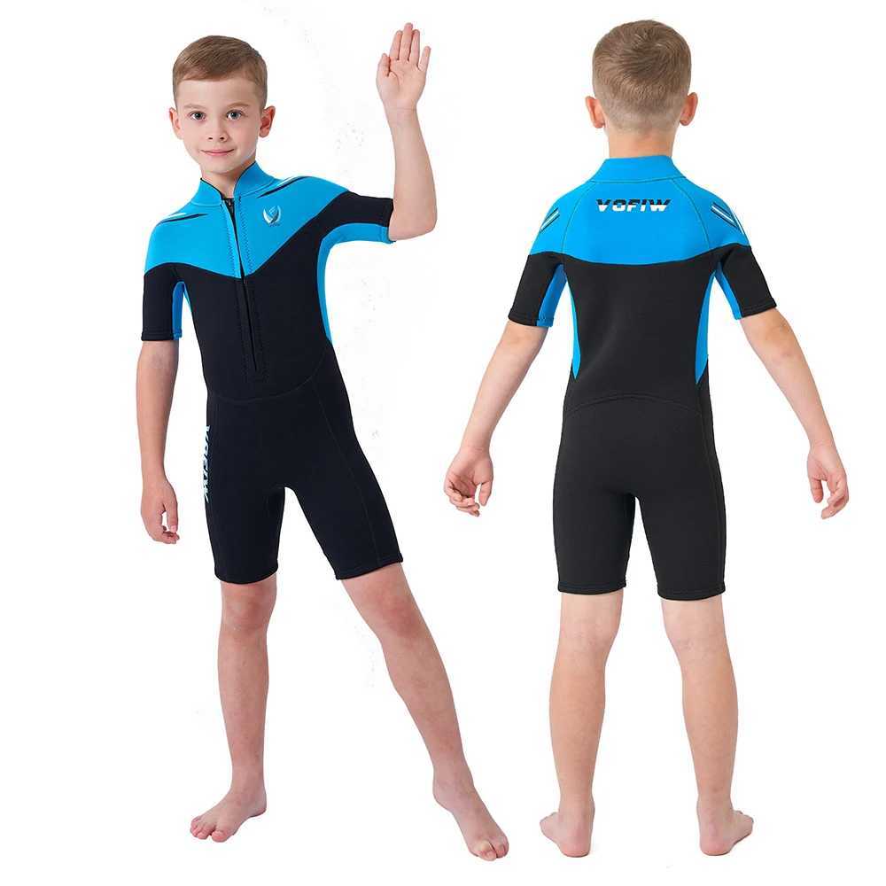 Childrens Wetsuit Boys 3MM Neoprene Short Sleeves Zip Front Thermal Warm Surfing Suit Girls Snorkeling Swimming Suit Swimwear Z250214-1