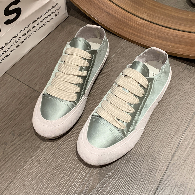 Women Casual Shoes Simple Leisure Style Versatile Thick Sole Lace-up Triple Black White Silver Green Pink Free shipping