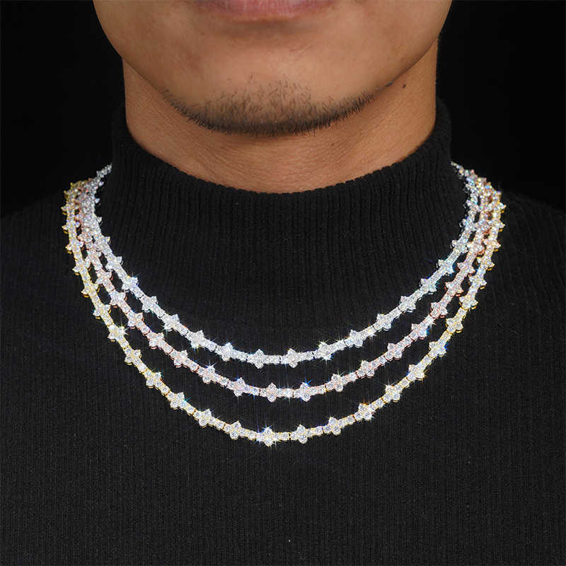New 925 silver moissanite tennis chain 3-4mm hip-hop mens and womens bracelet necklace HipHop