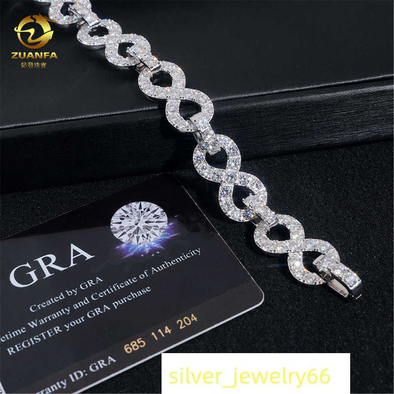 Diamond hair new 13mm 925 silver inlaid moissanite 8-shaped Cuban chain necklace bracelet Wuzhou